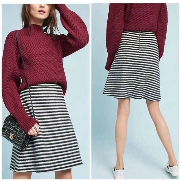 Anthropologie Maeve striped knit fuzzy skirt size 12 - Picture 1 of 13